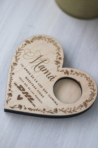 Corazón de Madera Portavela — Mamá - LL Studio