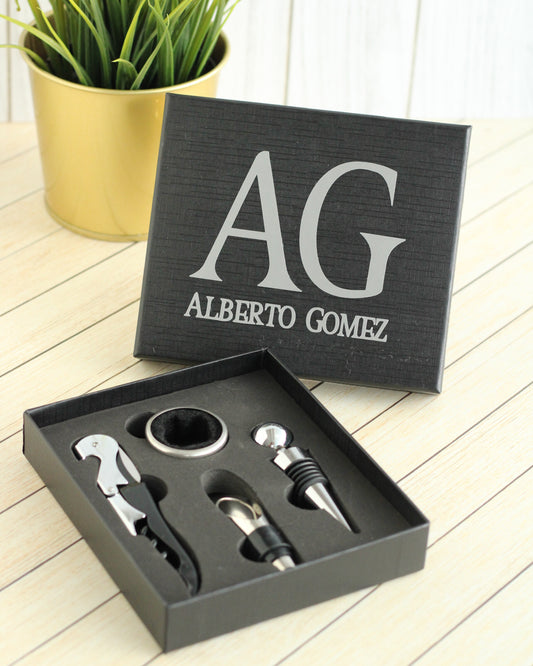 Set de Accesorios para Vino Personalizado – Edición Black Signature