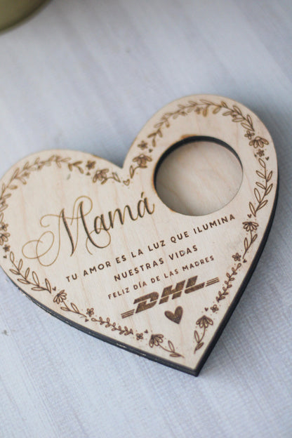 Corazón de Madera Portavela — Mamá - LL Studio