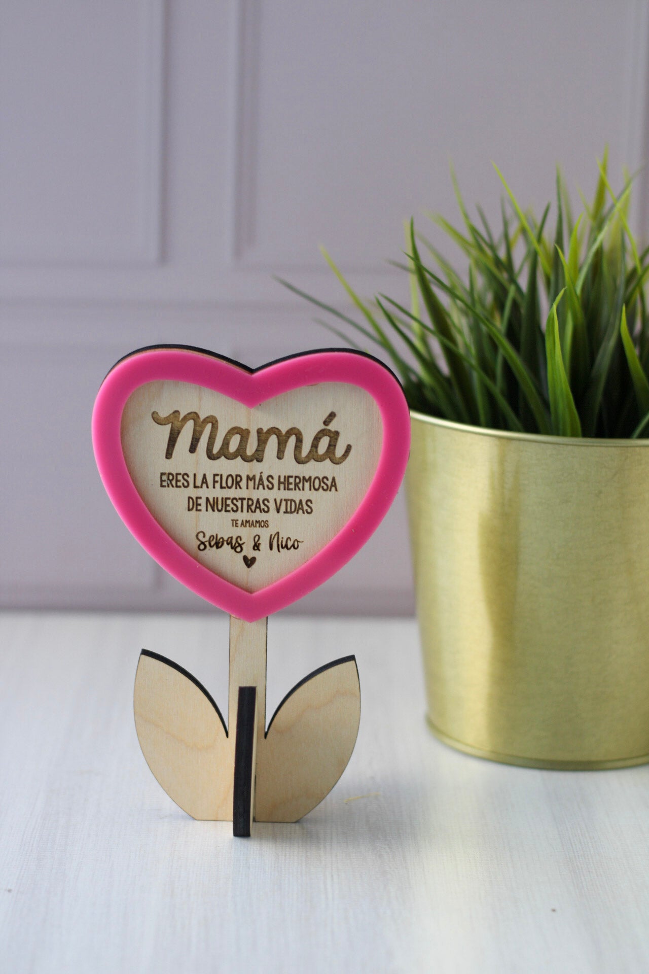 Flor de Madera con Corazón — Mamá - LL Studio