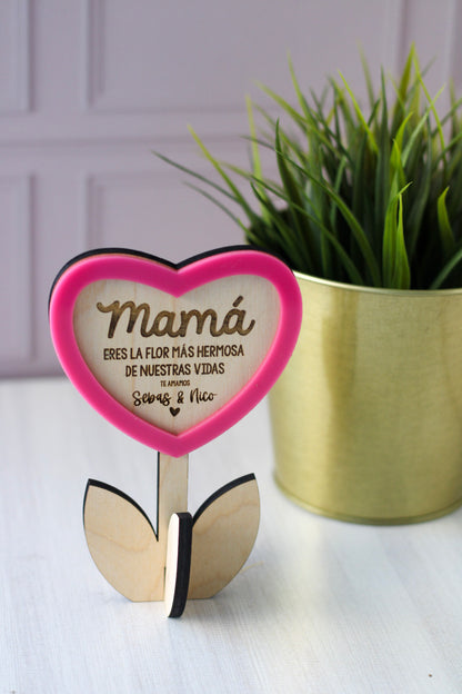 Flor de Madera con Corazón — Mamá - LL Studio