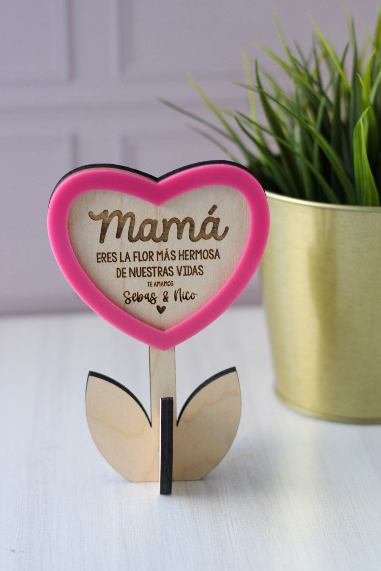 Flor de Madera con Corazón — Mamá - LL Studio