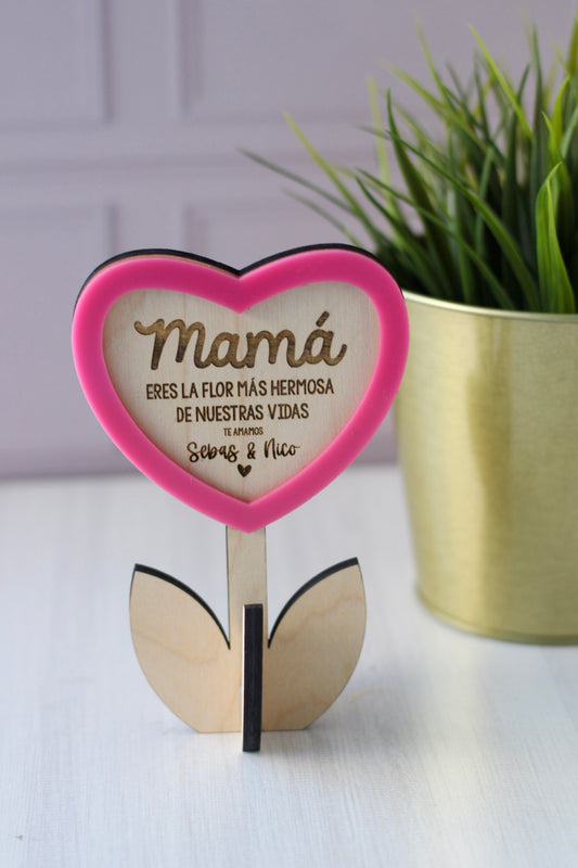 Flor de Madera con Corazón — Mamá - LL Studio