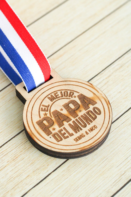 Medalla con Foto - El Mejor Papá  (Madera)