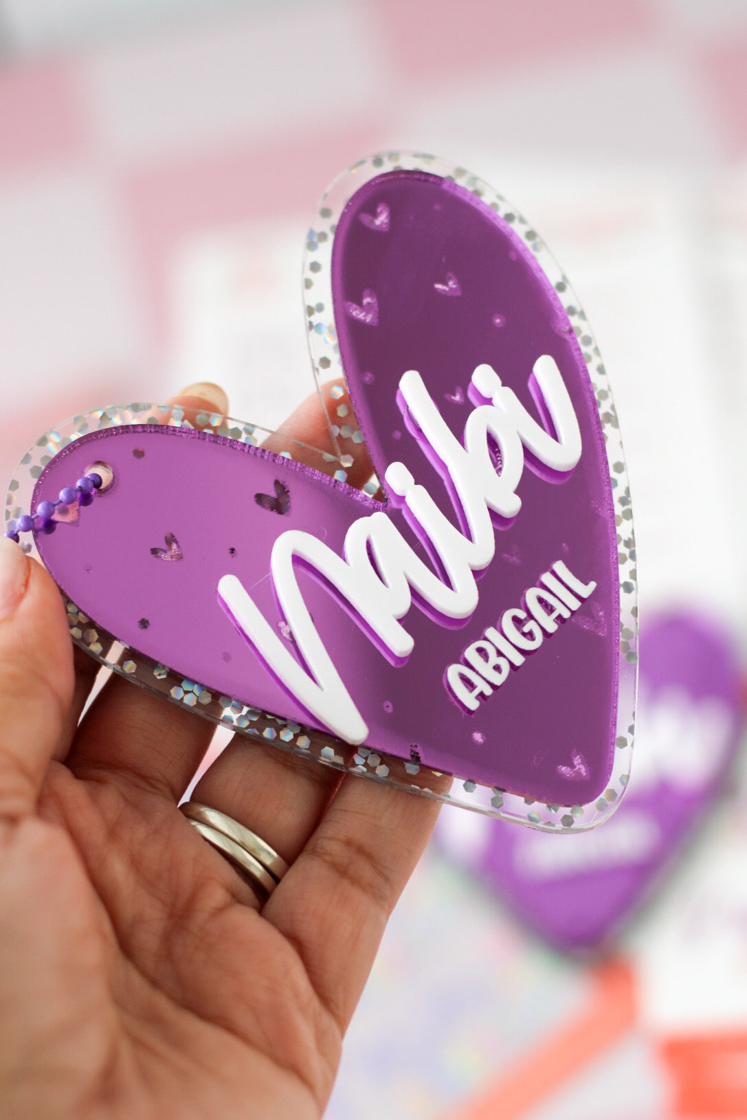 BACK TO SCHOOL Deluxe Set Violet Butterfly - tag escolar corazon acrilico espejo morado personalizado - LL Studio