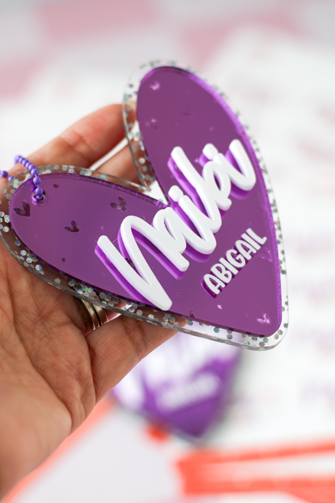 BACK TO SCHOOL Deluxe Set Violet Butterfly - tag escolar corazon acrilico espejo morado personalizado - LL Studio