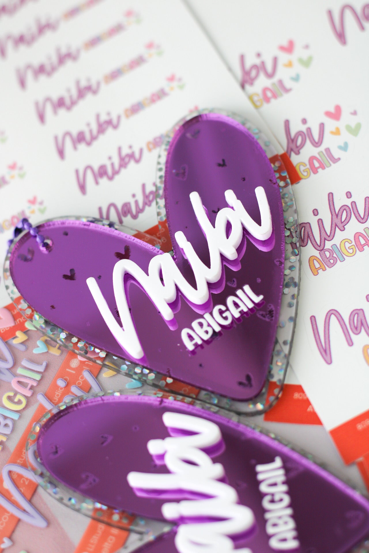 BACK TO SCHOOL Deluxe Set Violet Butterfly - tag escolar corazon acrilico espejo morado personalizado - LL Studio