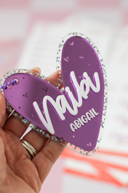 BACK TO SCHOOL Deluxe Set Violet Butterfly - tag escolar corazon acrilico espejo morado personalizado - LL Studio