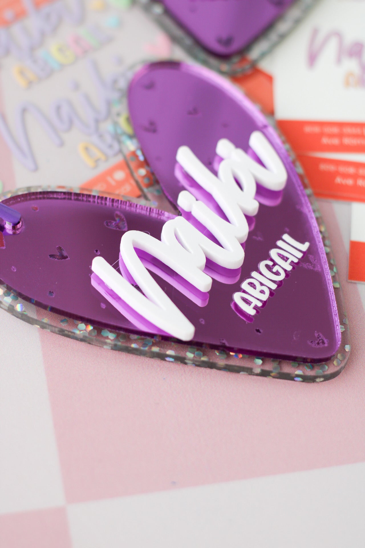 BACK TO SCHOOL Deluxe Set Violet Butterfly - tag escolar corazon acrilico espejo morado personalizado - LL Studio