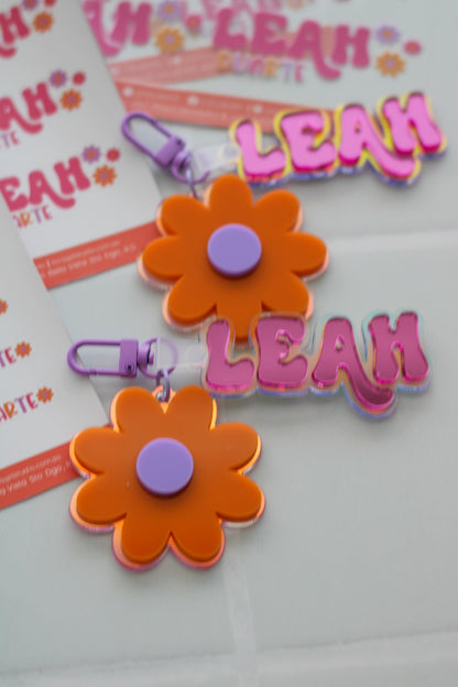 BACK TO SCHOOL Deluxe Set Flower Power - tag escolar personalizado retro con charm de flor naranja - LL Studio