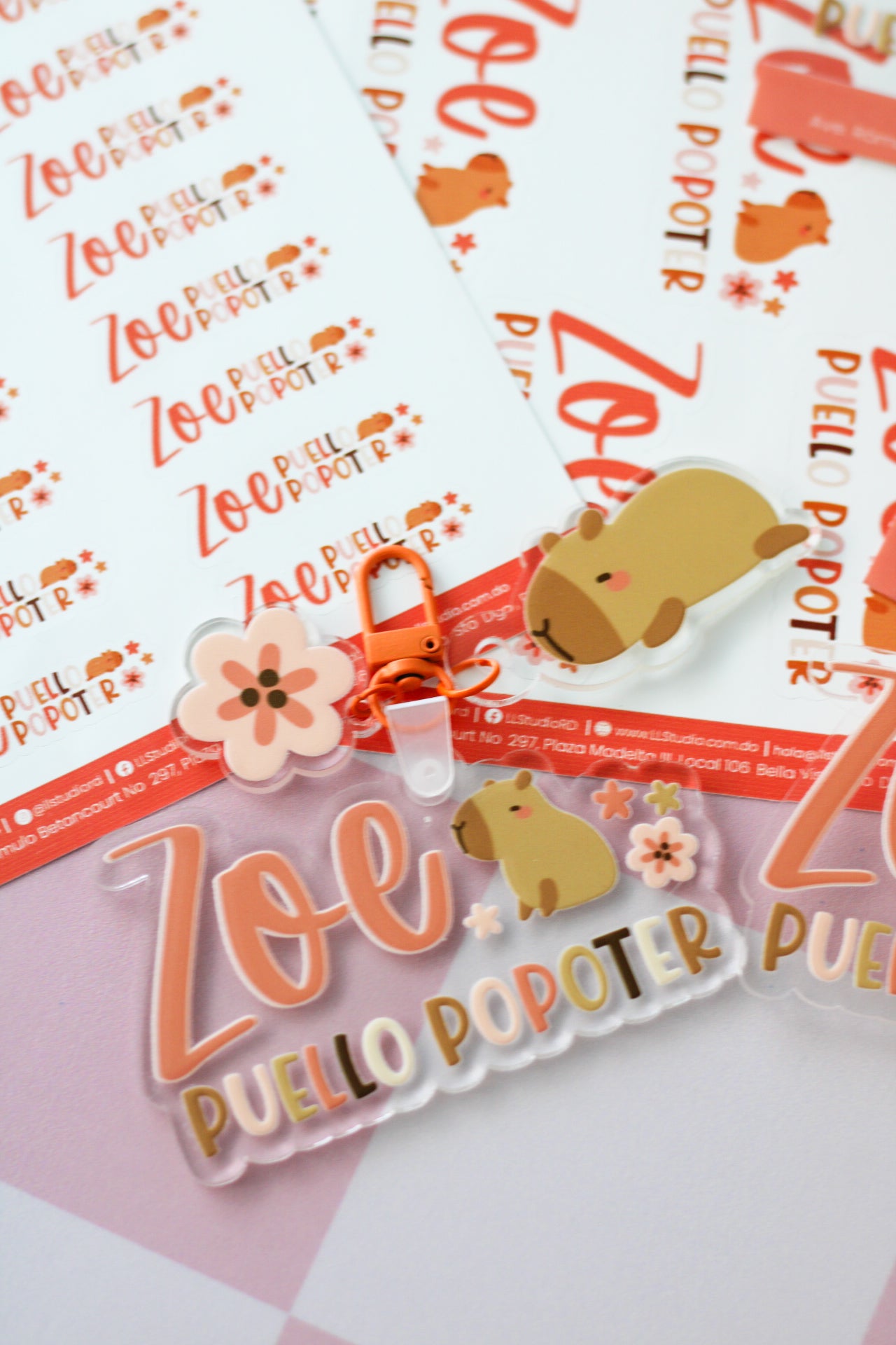 BACK TO SCHOOL Set Peachy Capy - tag escolar personalizado con capibara y flores - LL Studio