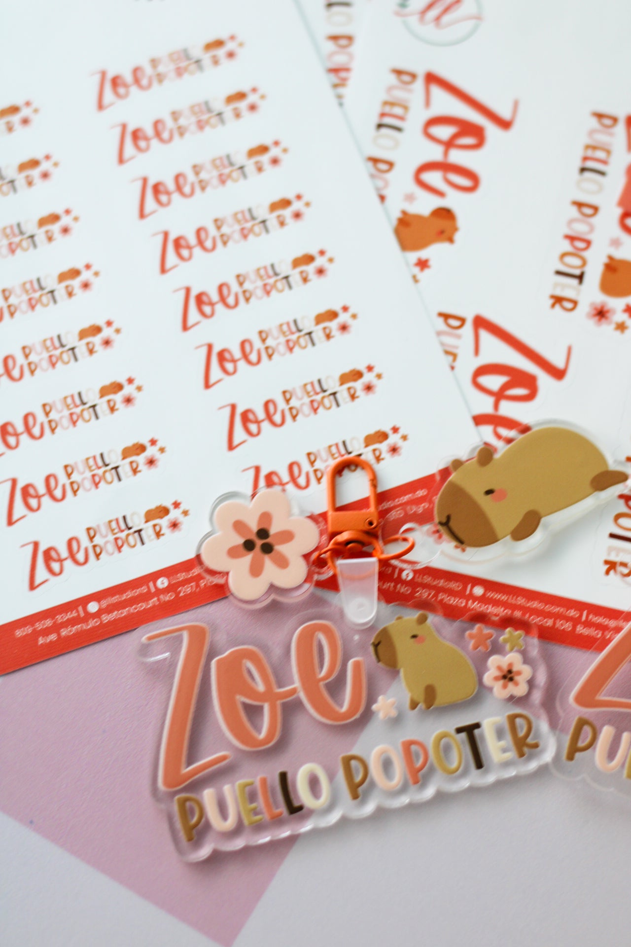 BACK TO SCHOOL Set Peachy Capy - tag escolar personalizado con capibara y flores - LL Studio