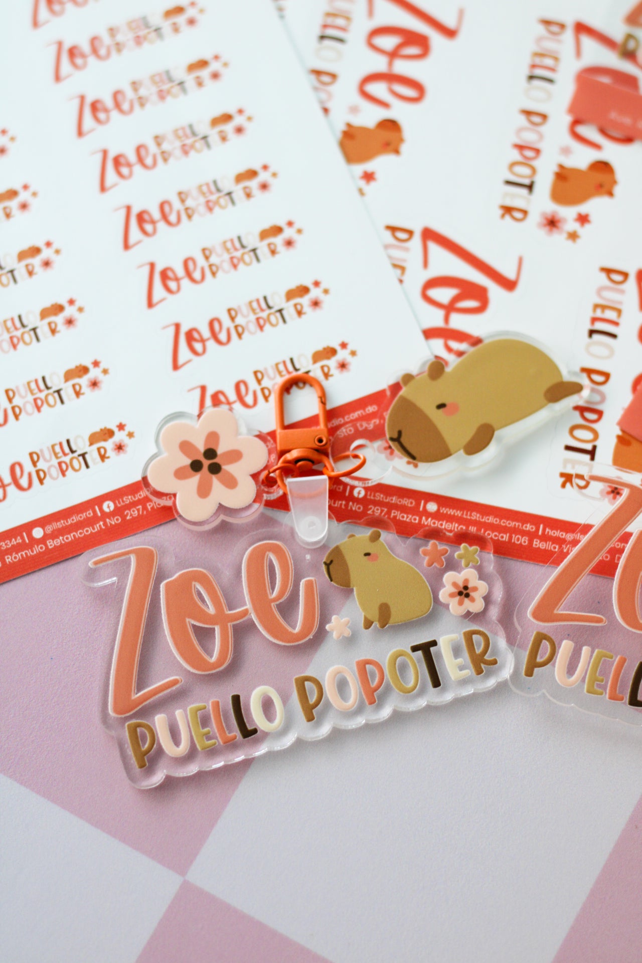 BACK TO SCHOOL Set Peachy Capy - tag escolar personalizado con capibara y flores - LL Studio