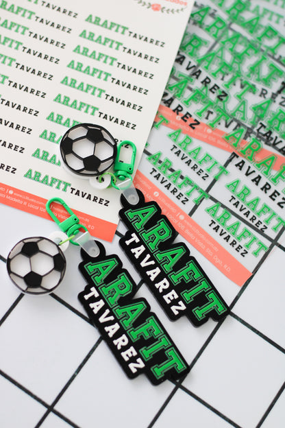 BACK TO SCHOOL Deluxe Set Green Field - tag escolar negro y verde personalizado con charm de balon - LL Studio