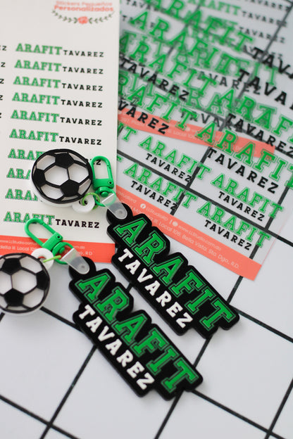 BACK TO SCHOOL Deluxe Set Green Field - tag escolar negro y verde personalizado con charm de balon - LL Studio