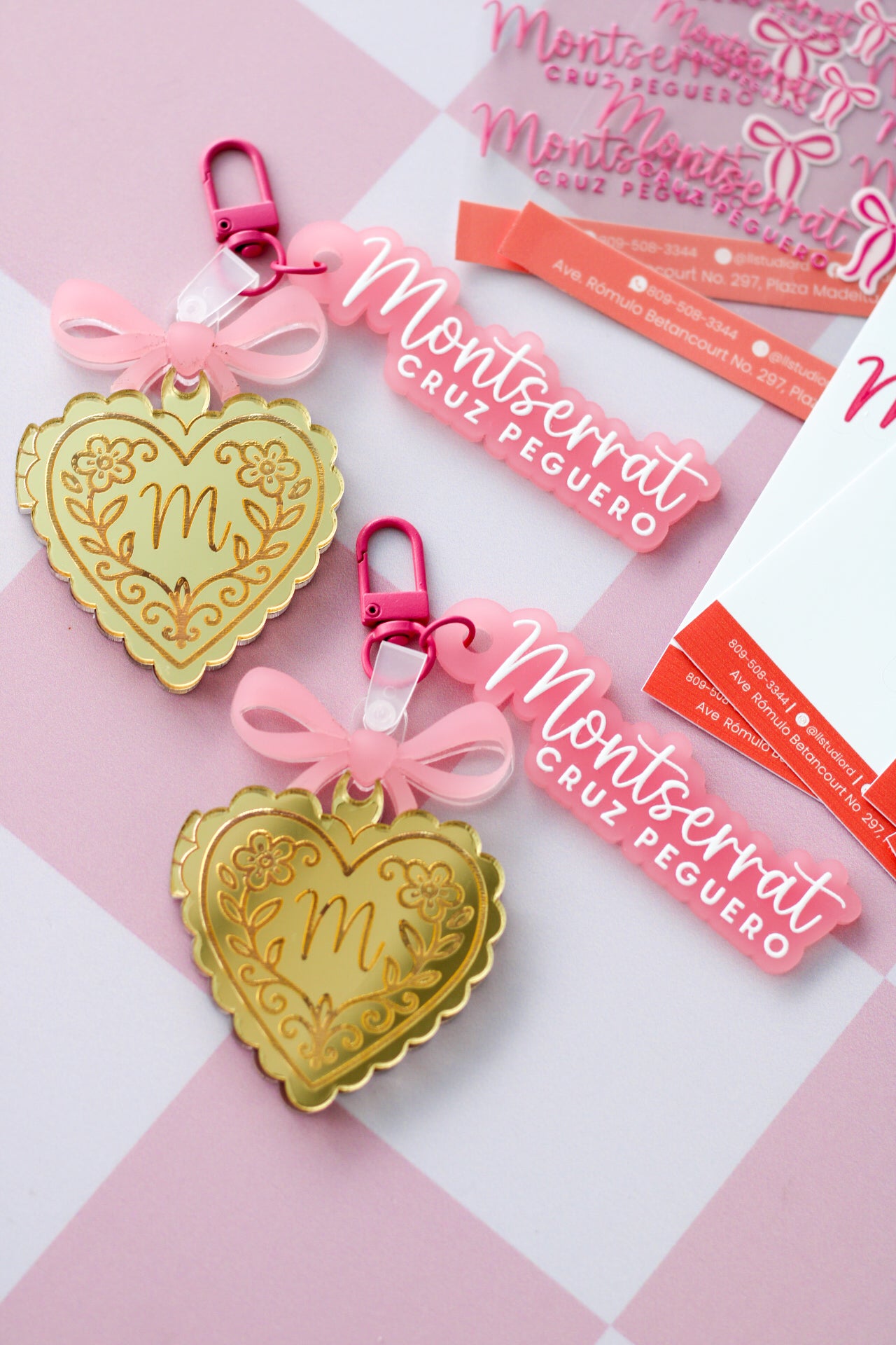 BACK TO SCHOOL Deluxe Set Coquette - tag escolar personalizado con charm de corazon dorado - LL Studio