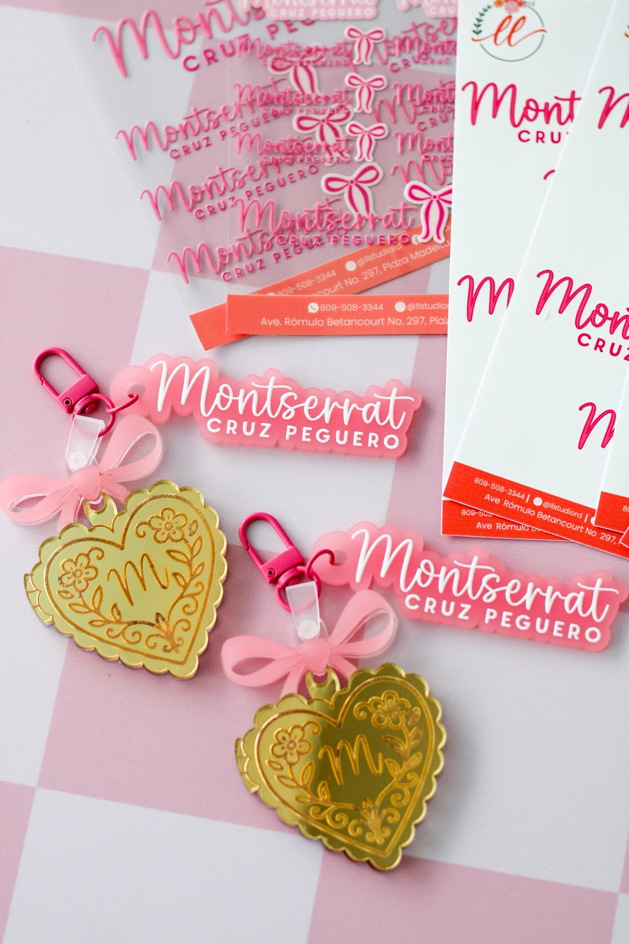 BACK TO SCHOOL Deluxe Set Coquette - tag escolar personalizado con charm de corazon dorado - LL Studio
