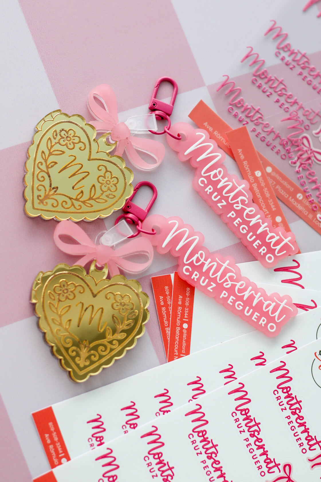 BACK TO SCHOOL Deluxe Set Coquette - tag escolar personalizado con charm de corazon dorado - LL Studio