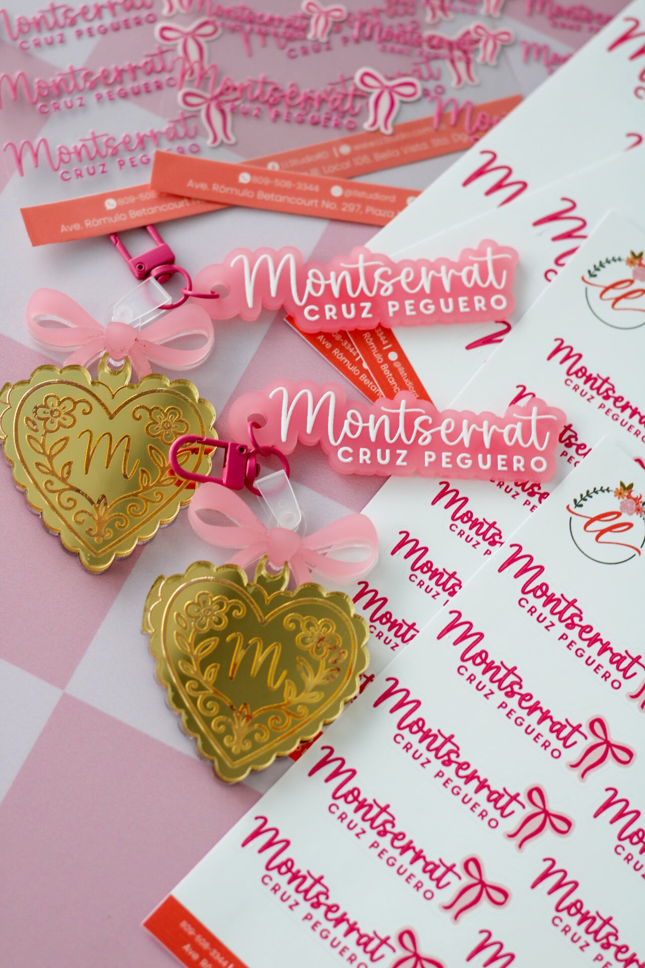 BACK TO SCHOOL Deluxe Set Coquette - tag escolar personalizado con charm de corazon dorado - LL Studio
