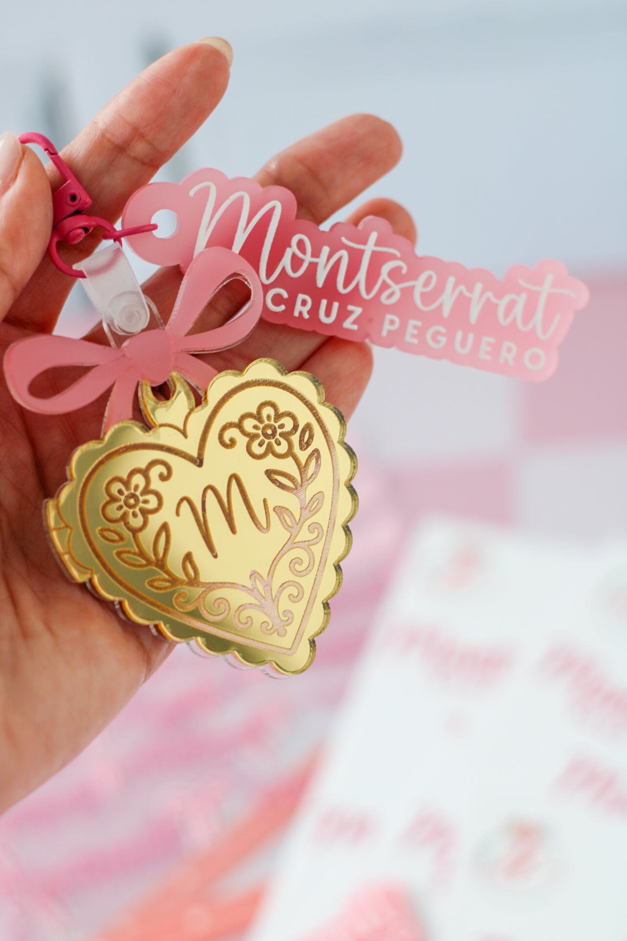 BACK TO SCHOOL Deluxe Set Coquette - tag escolar personalizado con charm de corazon dorado - LL Studio