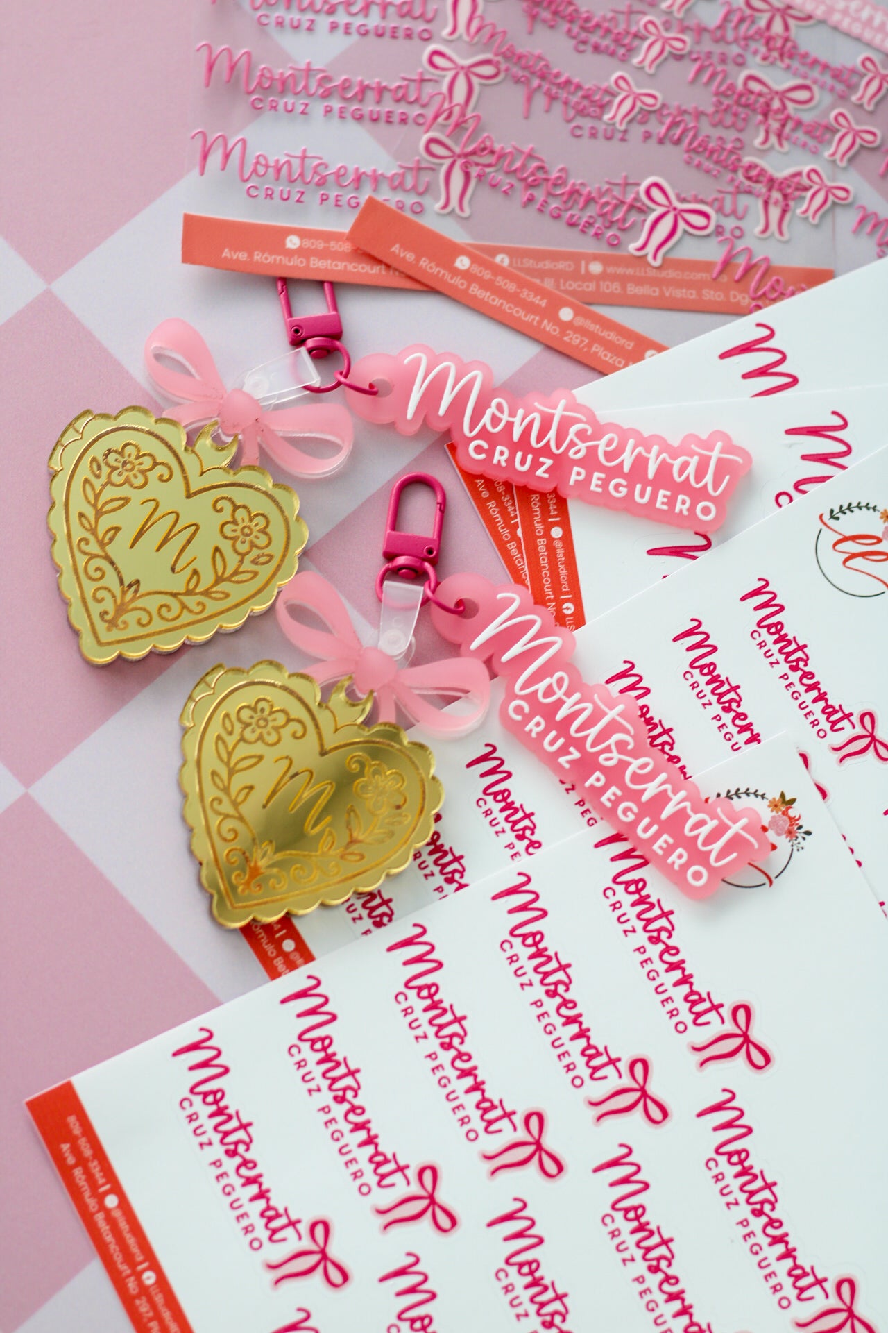 BACK TO SCHOOL Deluxe Set Coquette - tag escolar personalizado con charm de corazon dorado - LL Studio