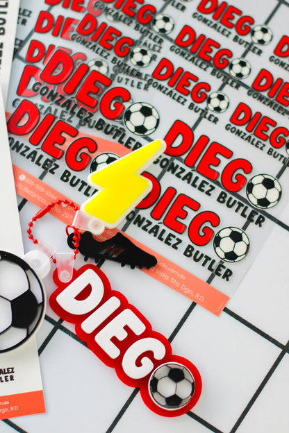 BACK TO SCHOOL Deluxe Set Full Kit - tag escolar rojo personalizado con charms de futbol - LL Studio