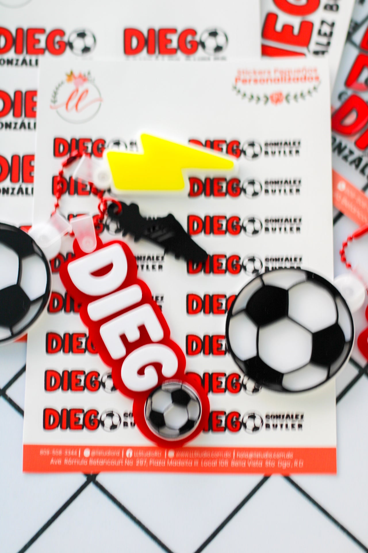 BACK TO SCHOOL Deluxe Set Full Kit - tag escolar rojo personalizado con charms de futbol - LL Studio