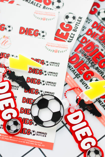 BACK TO SCHOOL Deluxe Set Full Kit - tag escolar rojo personalizado con charms de futbol - LL Studio