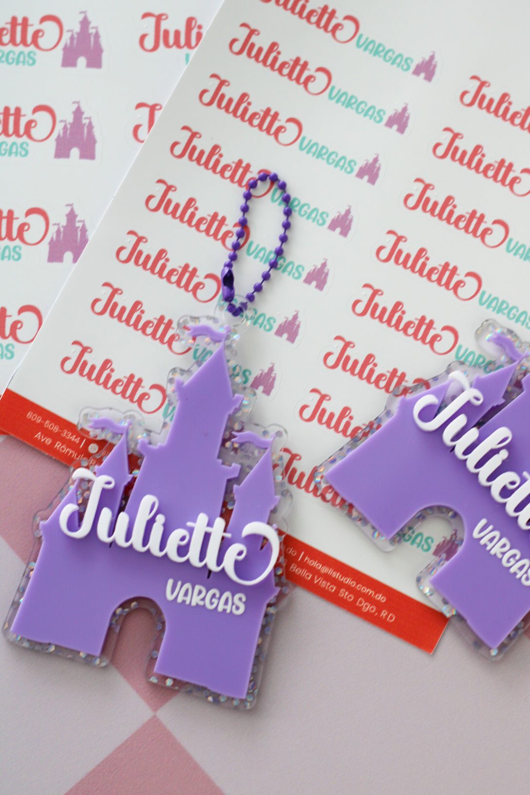 BACK TO SCHOOL Deluxe Set Lilac Castle - tag escolar castillo lila personalizado con glitter - LL Studio