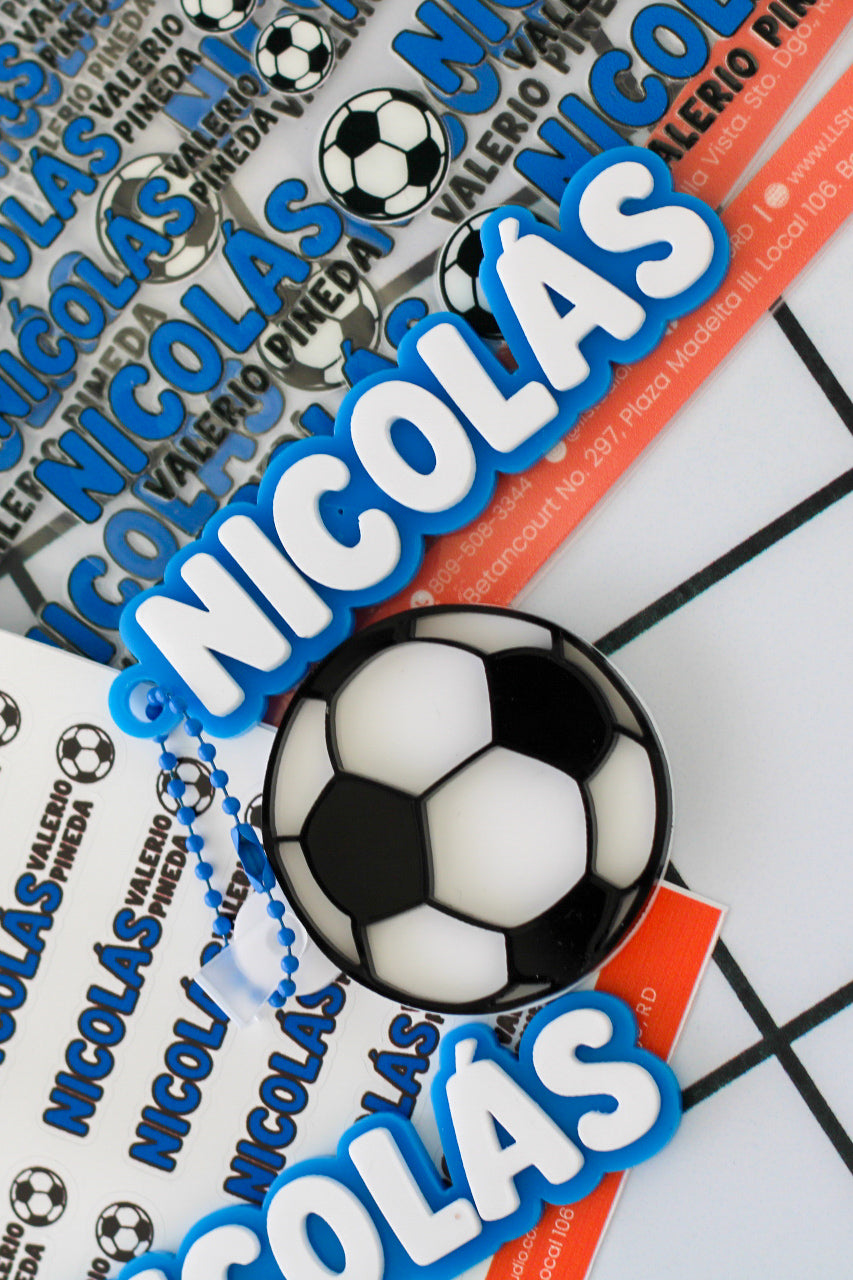 BACK TO SCHOOL Deluxe Set Golazo - tag escolar personalizado azul con charm de balon de futbol - LL Studio