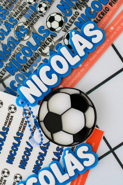 BACK TO SCHOOL Deluxe Set Golazo - tag escolar personalizado azul con charm de balon de futbol - LL Studio