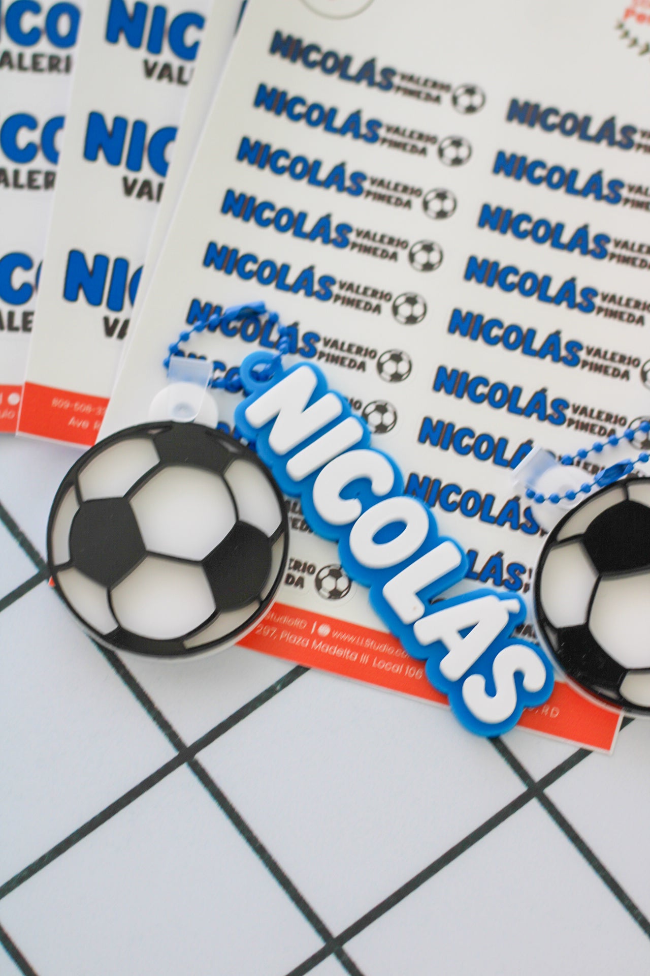 BACK TO SCHOOL Deluxe Set Golazo - tag escolar personalizado azul con charm de balon de futbol - LL Studio