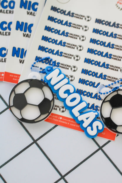 BACK TO SCHOOL Deluxe Set Golazo - tag escolar personalizado azul con charm de balon de futbol - LL Studio