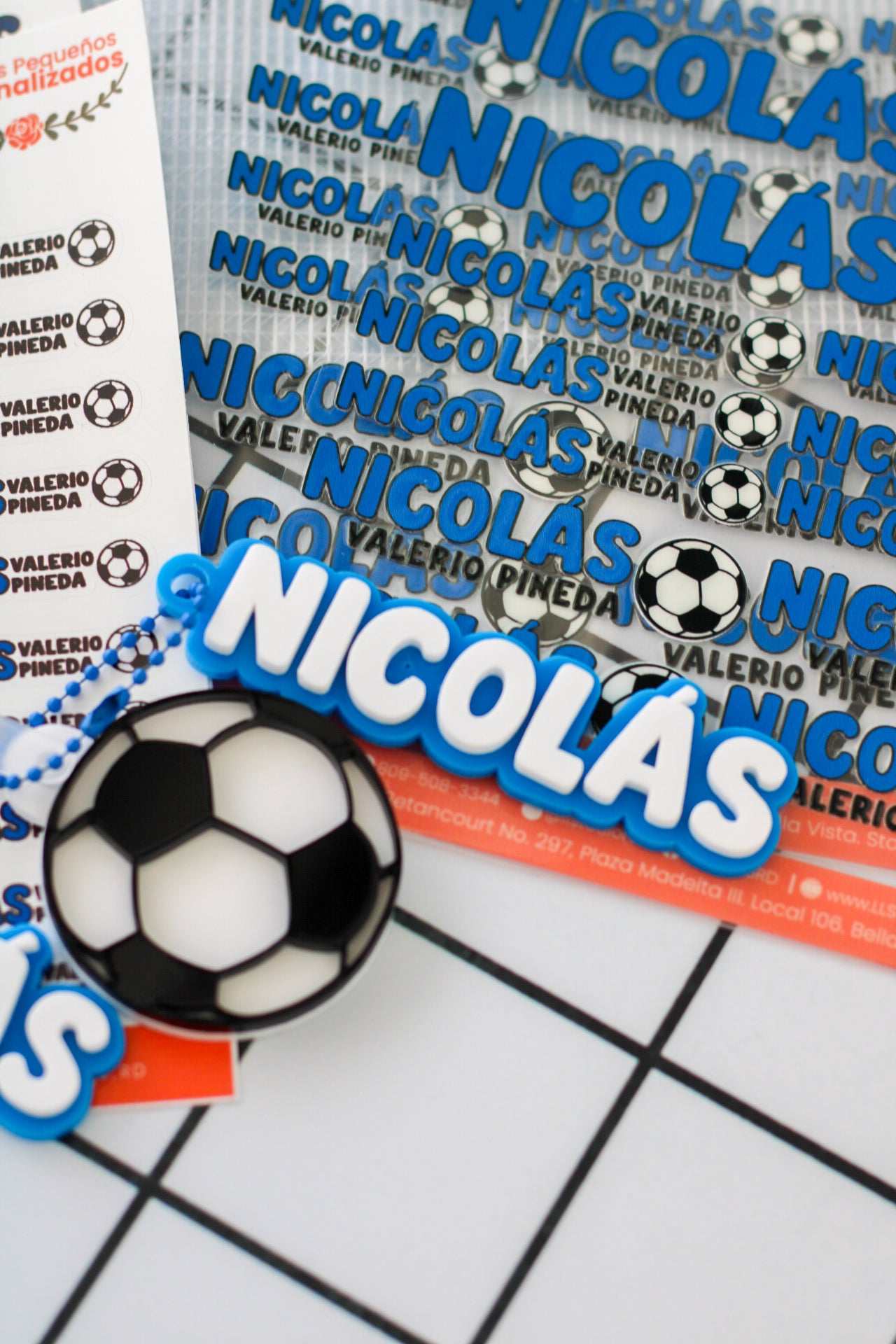 BACK TO SCHOOL Deluxe Set Golazo - tag escolar personalizado azul con charm de balon de futbol - LL Studio