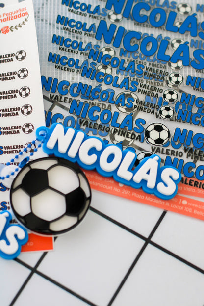 BACK TO SCHOOL Deluxe Set Golazo - tag escolar personalizado azul con charm de balon de futbol - LL Studio