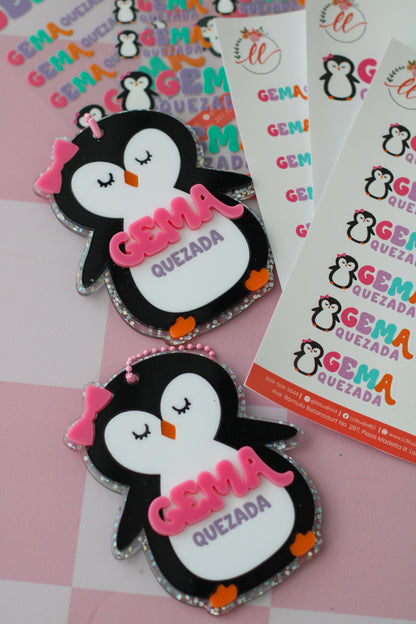 BACK TO SCHOOL Deluxe Set Sleepy Penguin - tag escolar en forma de pingüino con glitter iridiscente - LL Studio