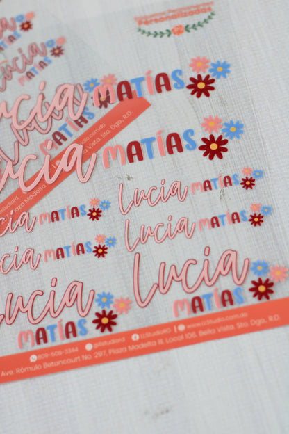 BACK TO SCHOOL Deluxe Set Daisy Duo - tag escolar en forma de flor con dos nombres para hermanos - LL Studio