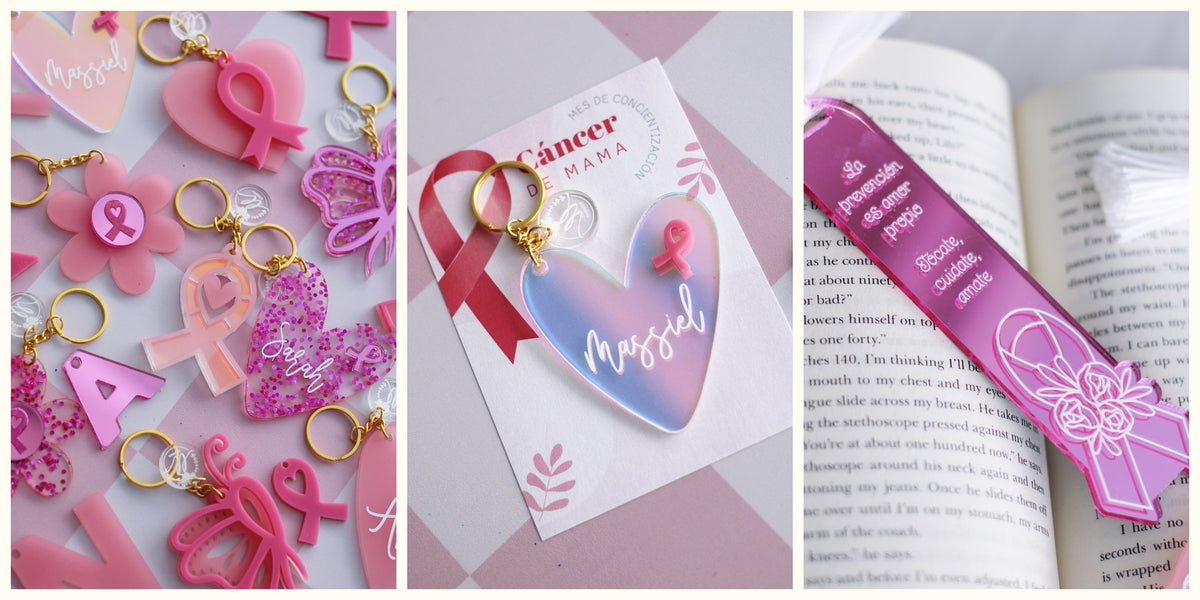Llaveros y detalles rosados personalizados de la colección Unidas contra el Cáncer