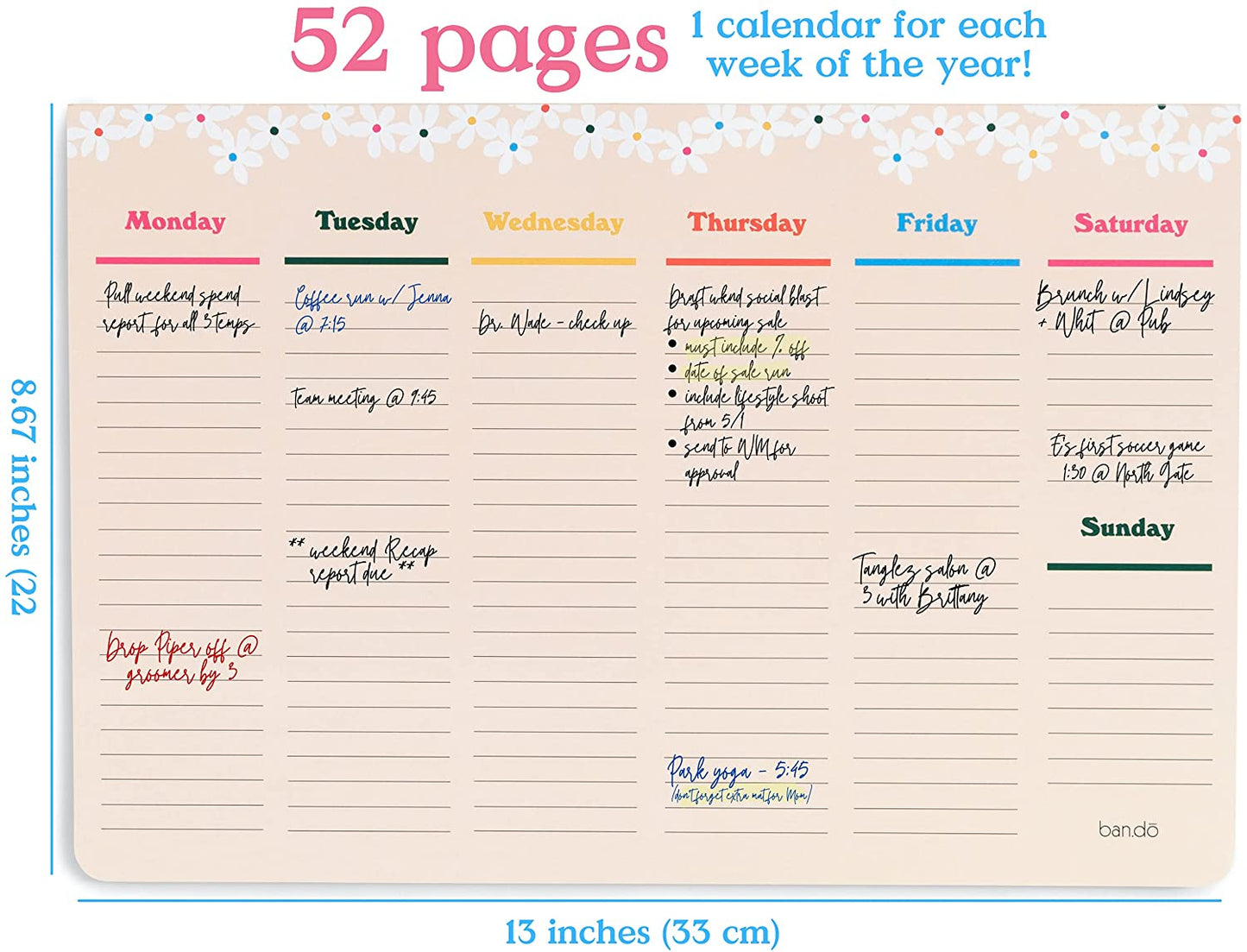 Ban.Do - WEEK-TO-WEEK MEGA DESK NOTEPAD - DAISIES