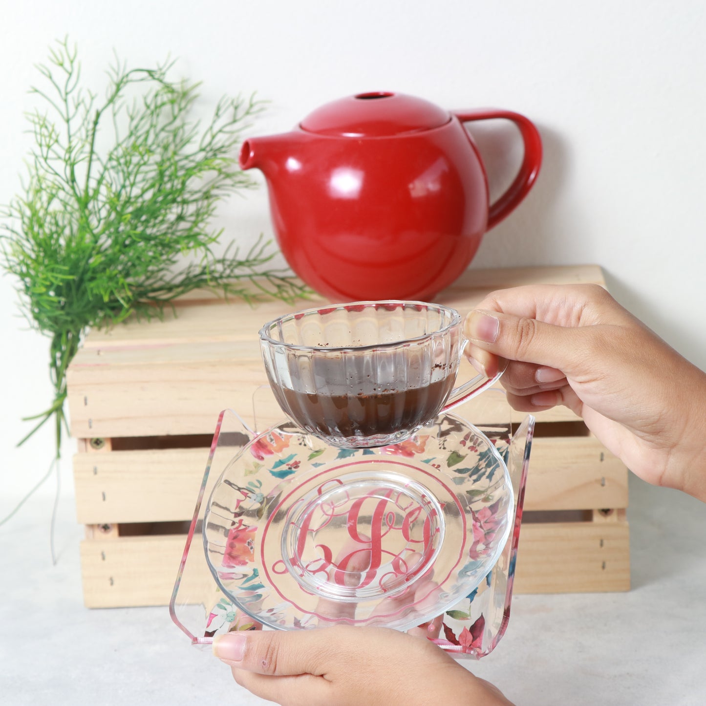 Set de Bandejita + Taza de Cristal | ACUARELLA GARDEN Christmas Edition