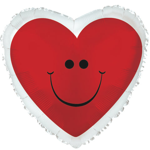 18" Red Smiley Heart with Border Balloon