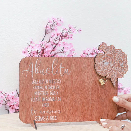 Cuadrito en Madera c/ Mensaje + Clip p/ Fotos - Madres